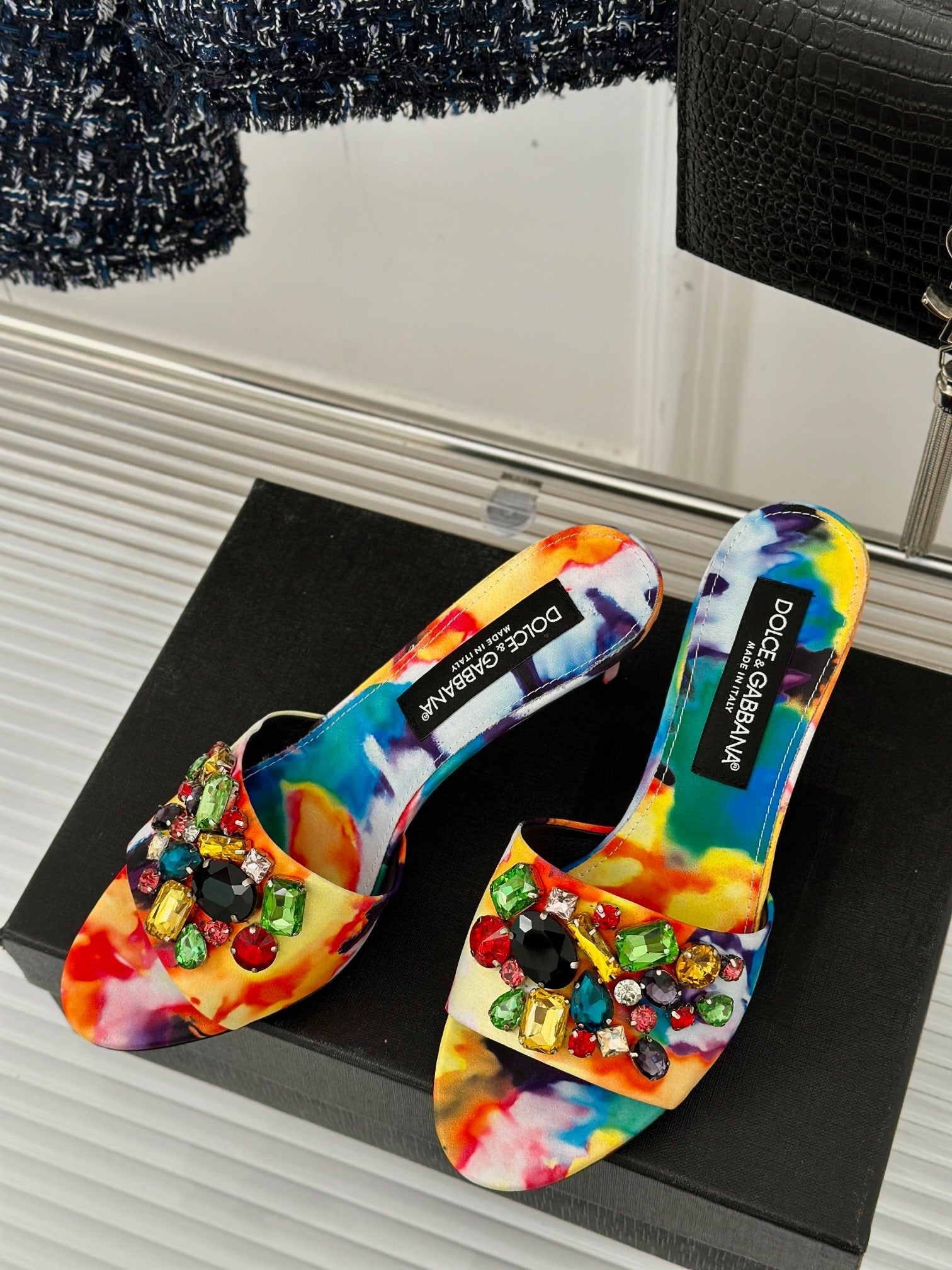 Classic hot-selling spring and summer new rhinestone high-heeled slippers DG  VIP 1：1
