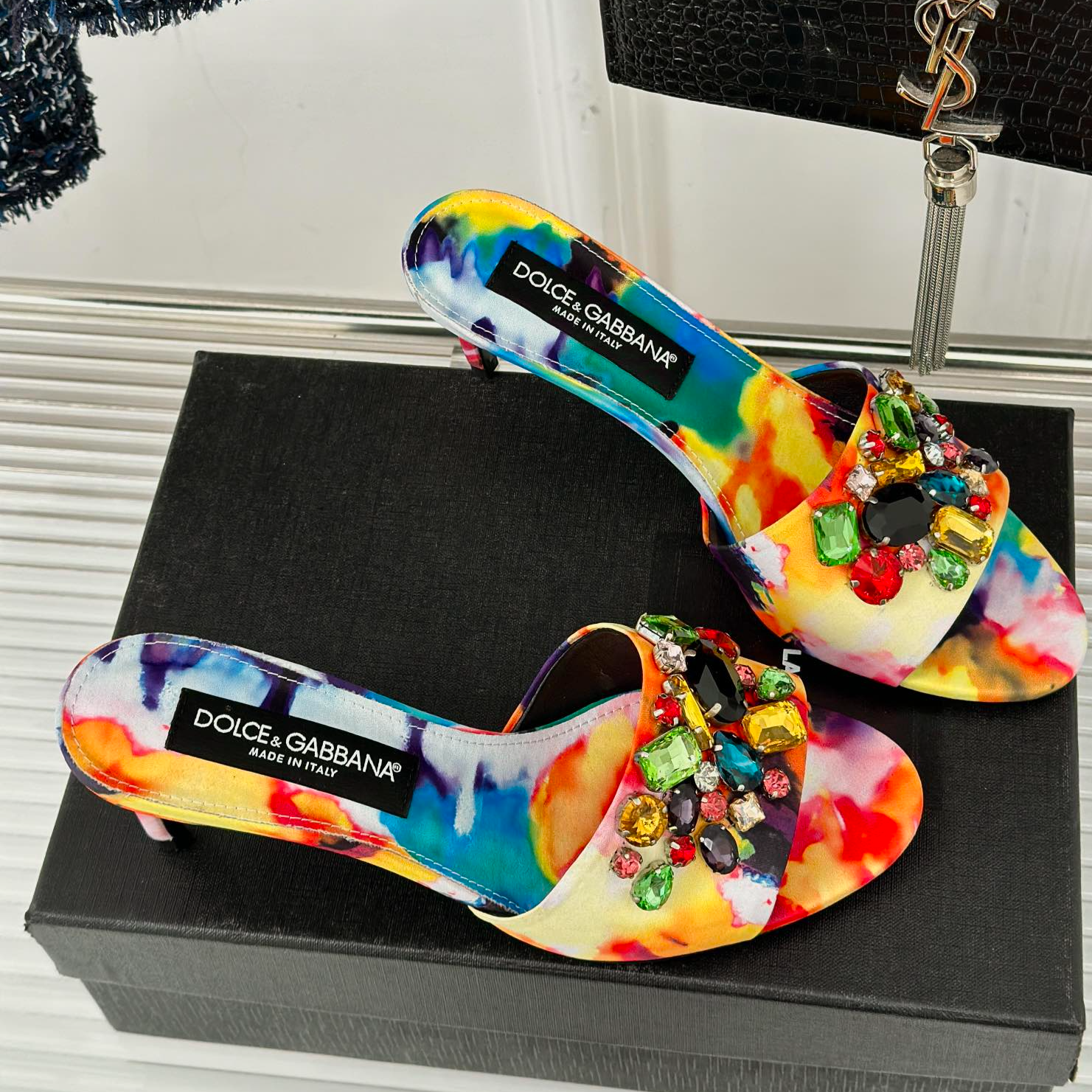Classic hot-selling spring and summer new rhinestone high-heeled slippers DG  VIP 1：1