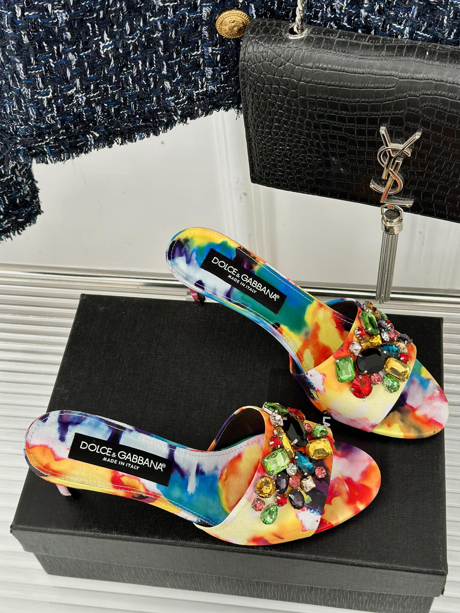 Classic hot-selling spring and summer new rhinestone high-heeled slippers DG  VIP 1：1