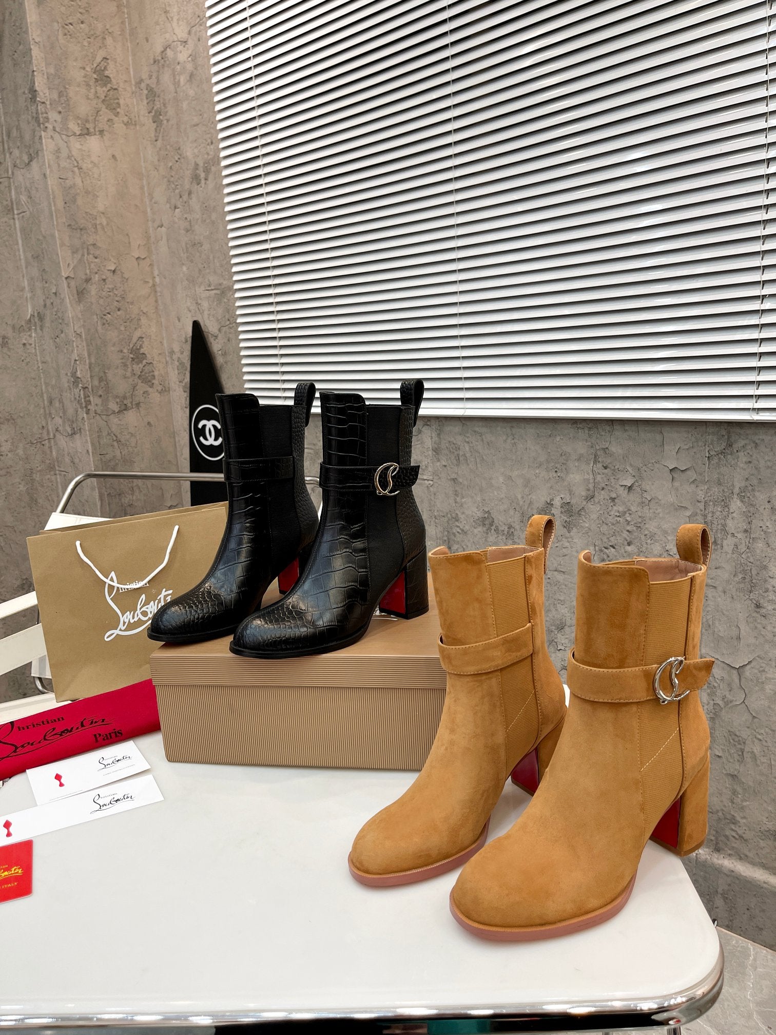 Christi** Loubout** new leather thick-heeled thick-soled boots VIP1:1