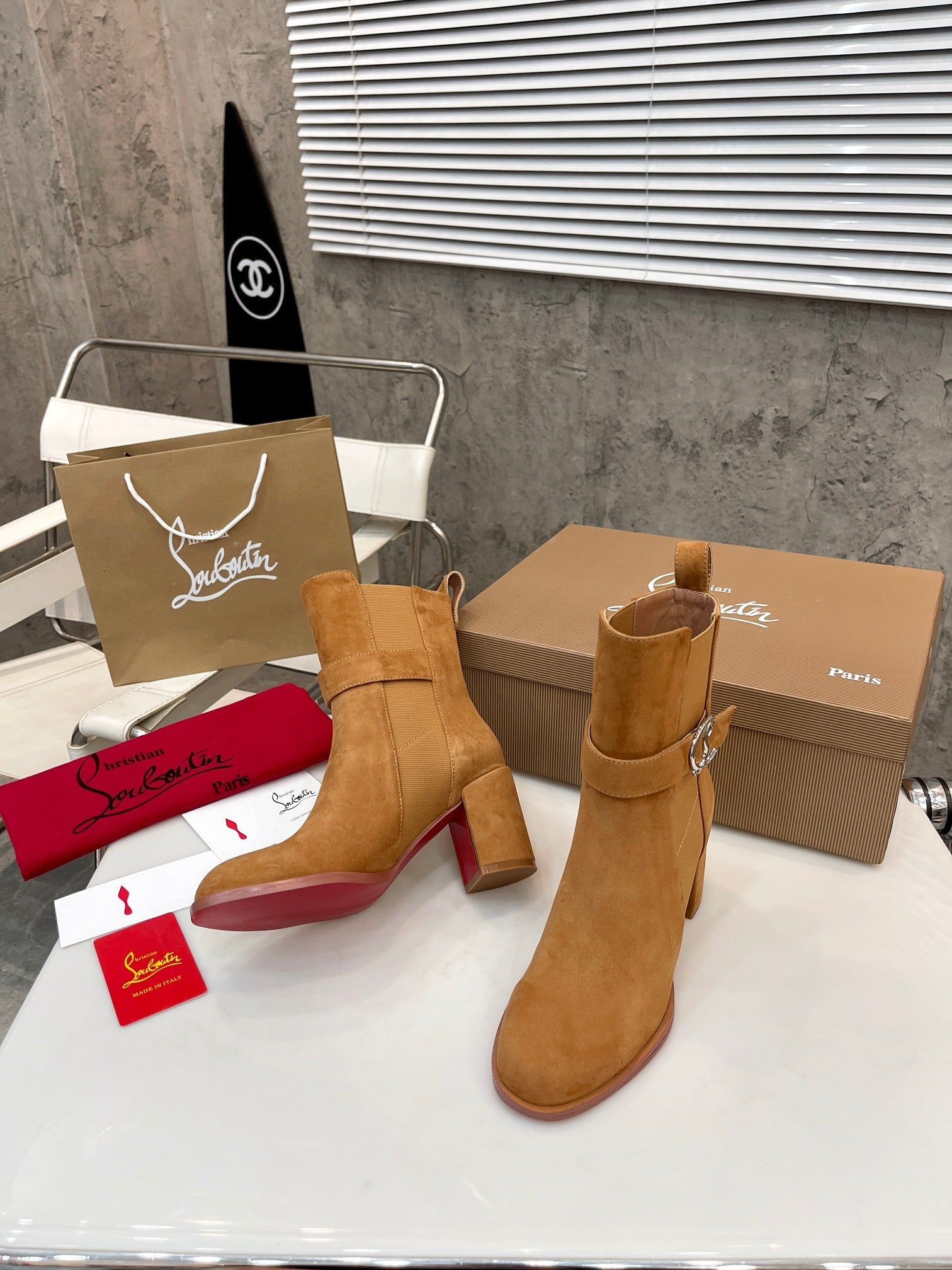 Christi** Loubout** new leather thick-heeled thick-soled boots VIP1:1