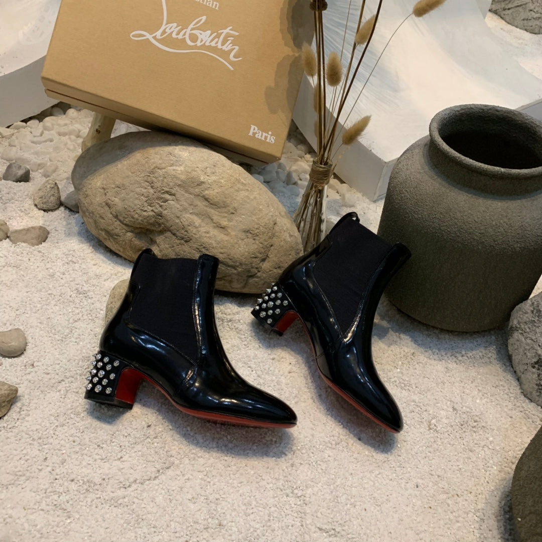 Christi** Loubout** New Square Heel Rivet Chelsea Ankle Boots VIP1:1