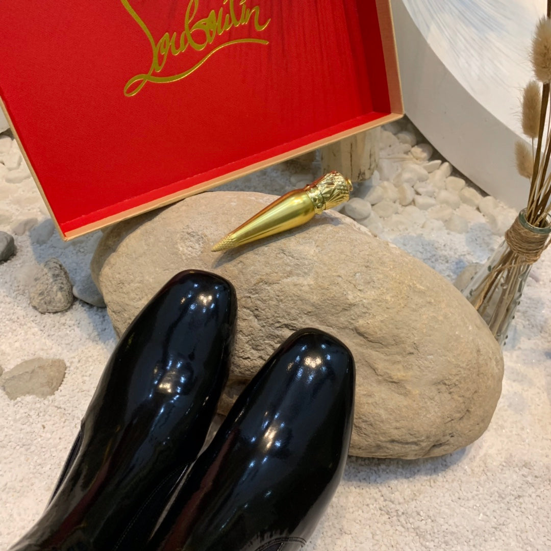 Christi** Loubout** New Square Heel Rivet Chelsea Ankle Boots VIP1:1