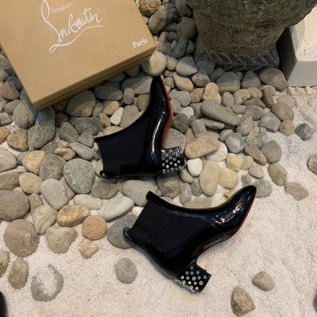 Christi** Loubout** New Square Heel Rivet Chelsea Ankle Boots VIP1:1