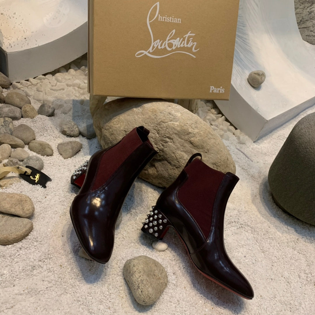 Christi** Loubout** New Square Heel Rivet Chelsea Ankle Boots VIP1:1