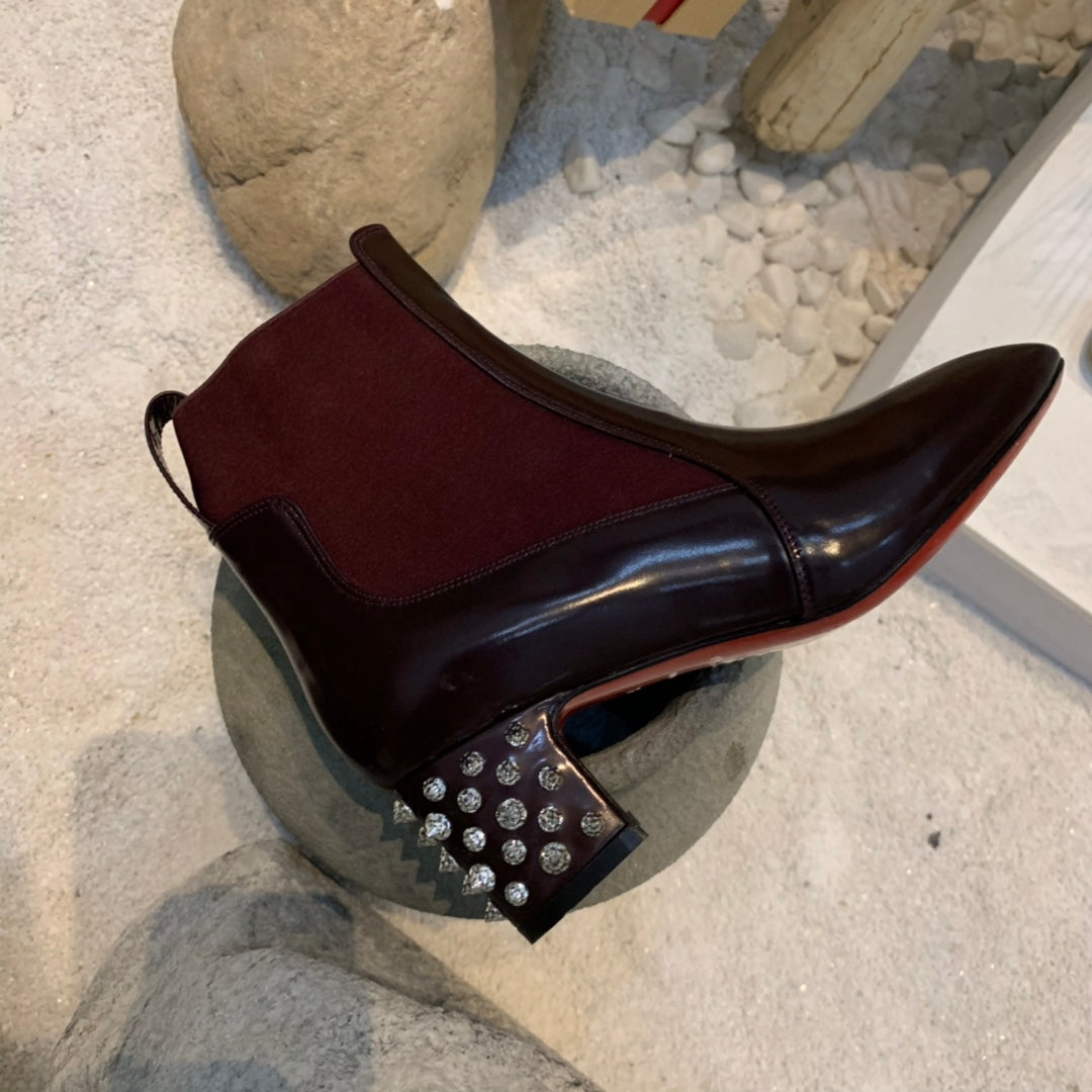 Christi** Loubout** New Square Heel Rivet Chelsea Ankle Boots VIP1:1