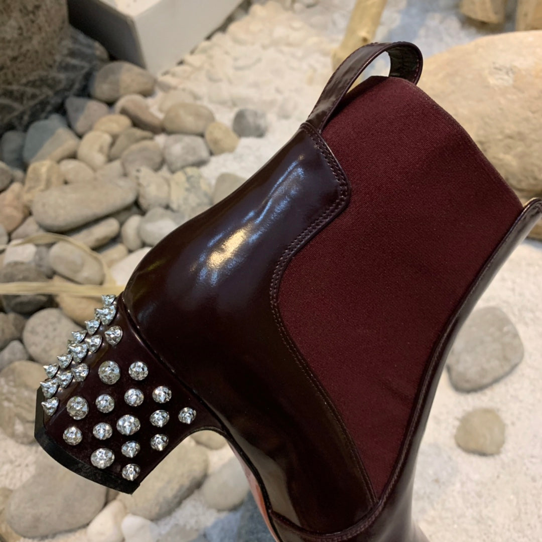 Christi** Loubout** New Square Heel Rivet Chelsea Ankle Boots VIP1:1