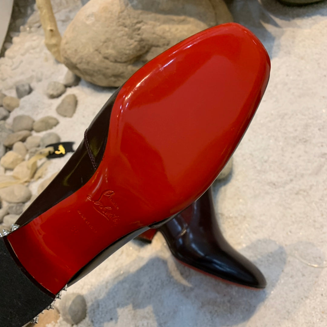 Christi** Loubout** New Square Heel Rivet Chelsea Ankle Boots VIP1:1