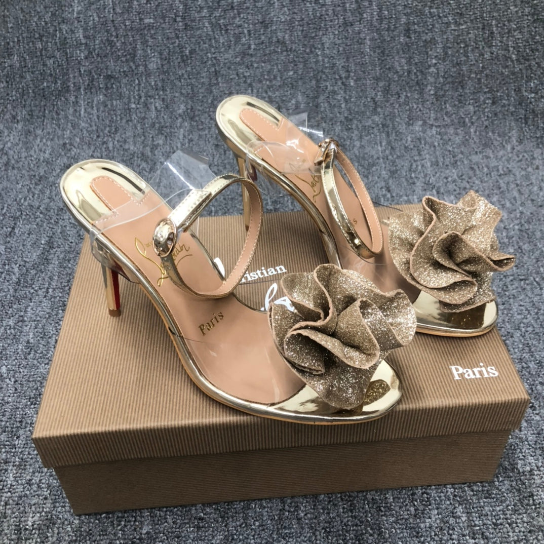 Christia** Loubout** flower high heels