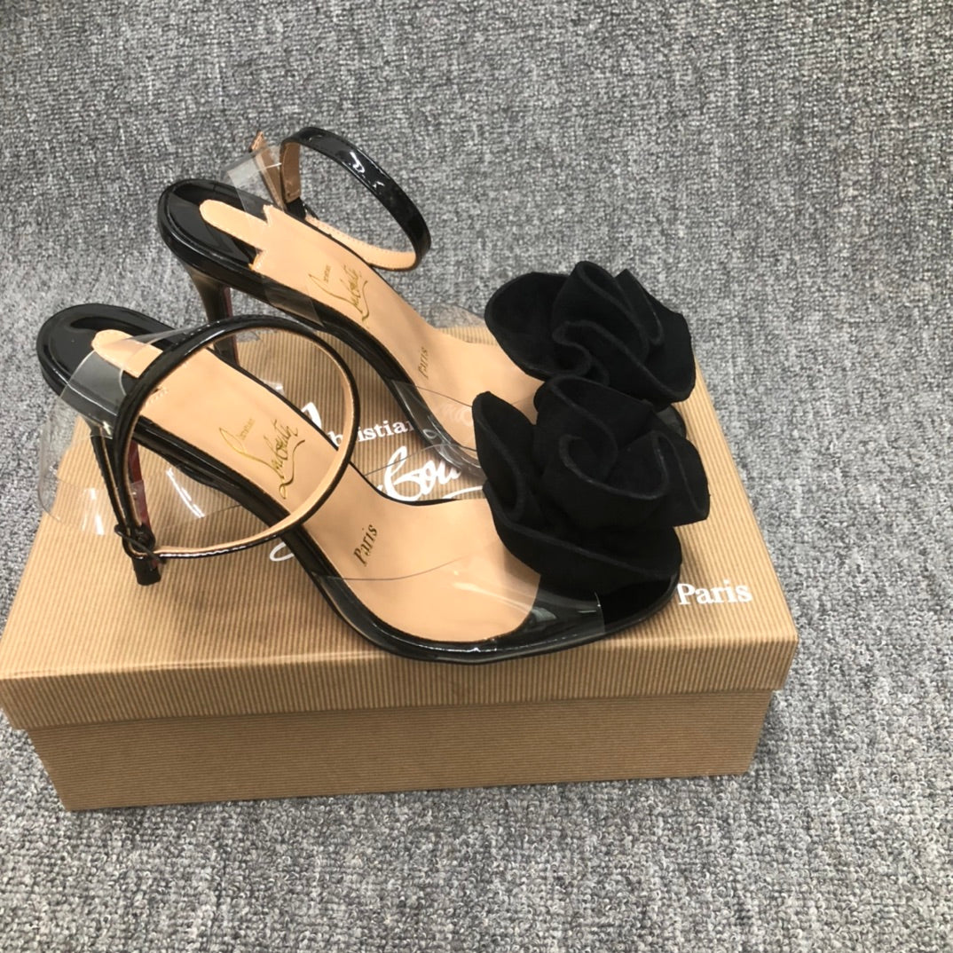 Christia** Loubout** flower high heels