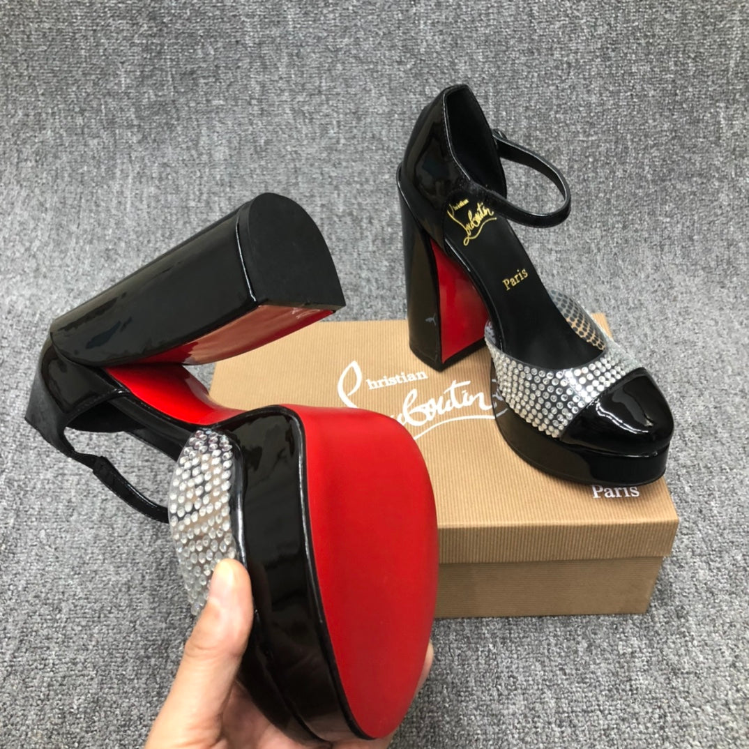 Christia** Loubout** new red-bottomed rhinestone high heels