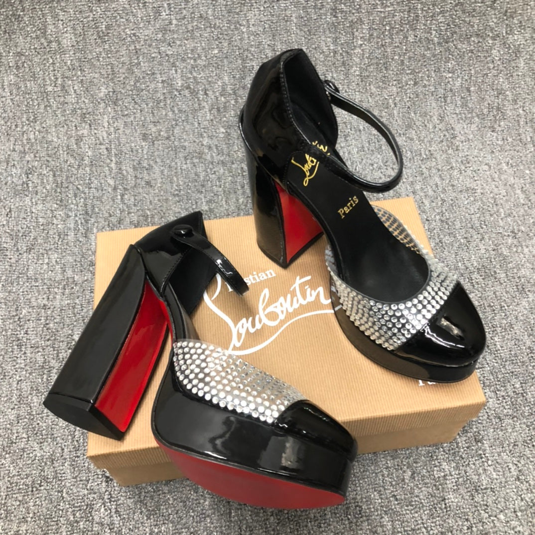 Christia** Loubout** new red-bottomed rhinestone high heels