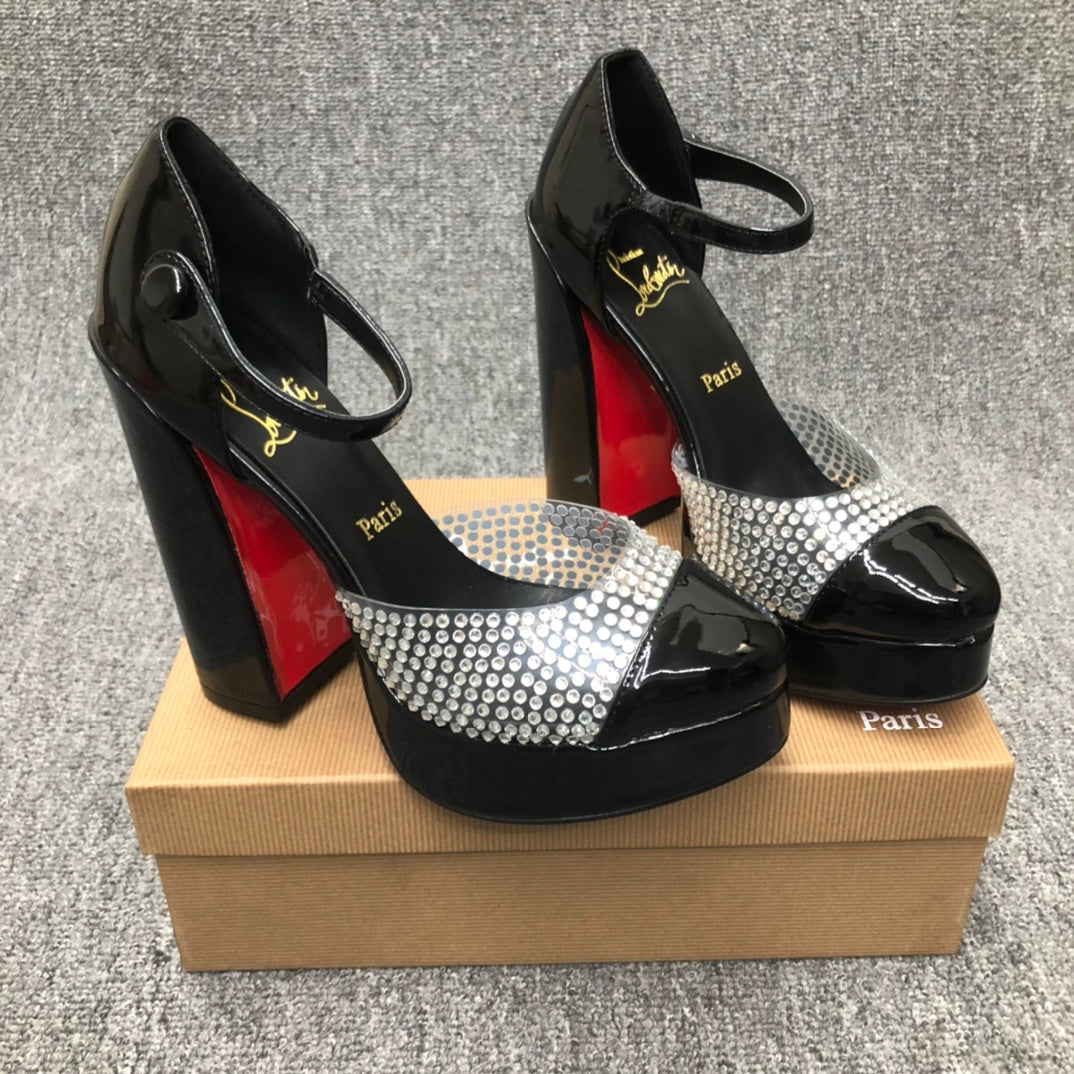 Christia** Loubout** new red-bottomed rhinestone high heels