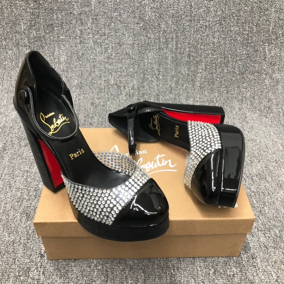 Christia** Loubout** new red-bottomed rhinestone high heels