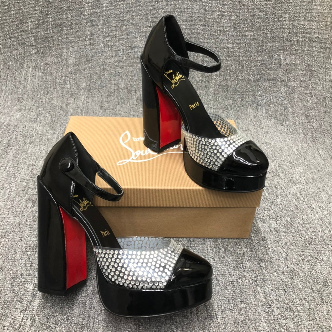 Christia** Loubout** new red-bottomed rhinestone high heels