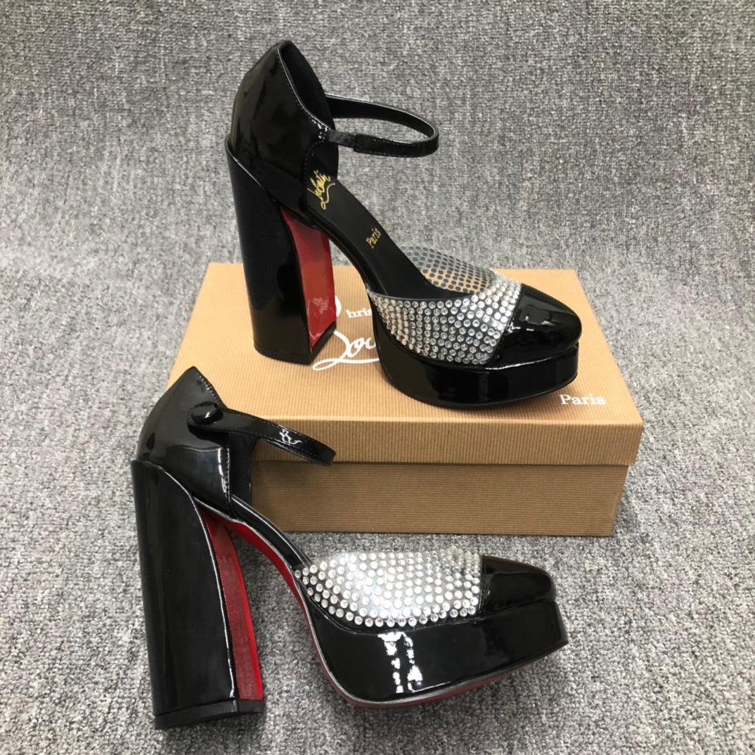 Christia** Loubout** new red-bottomed rhinestone high heels