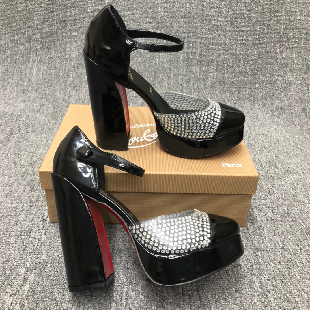Christia** Loubout** new red-bottomed rhinestone high heels