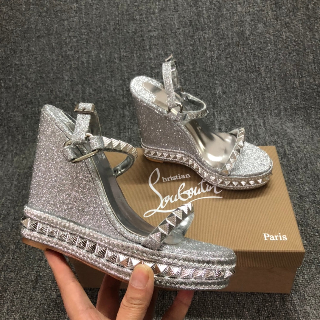 Christia** Loubout** Silver New Red Bottom High Heels