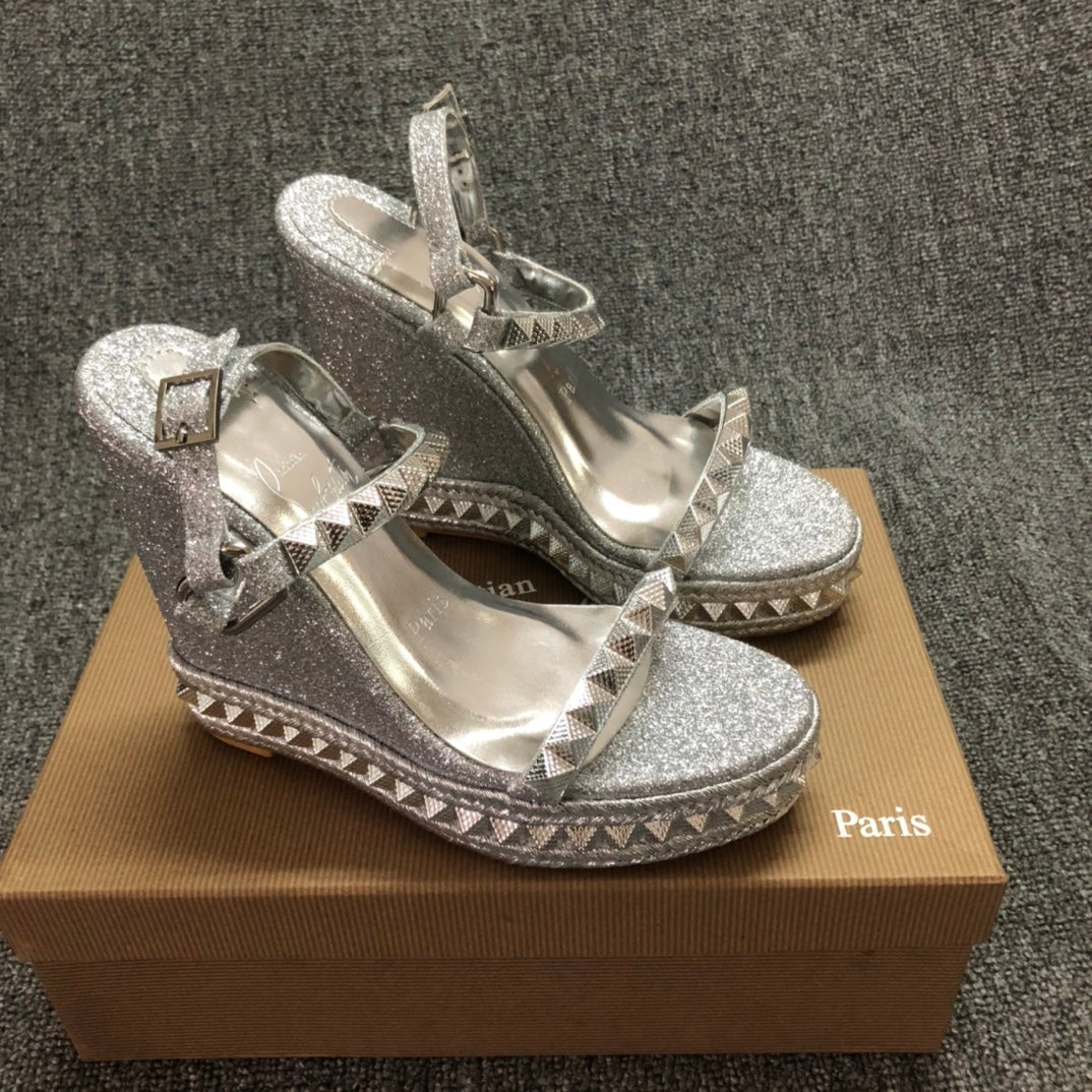 Christia** Loubout** Silver New Red Bottom High Heels