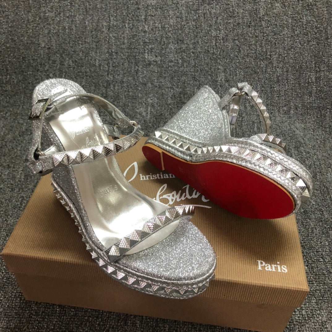 Christia** Loubout** Silver New Red Bottom High Heels