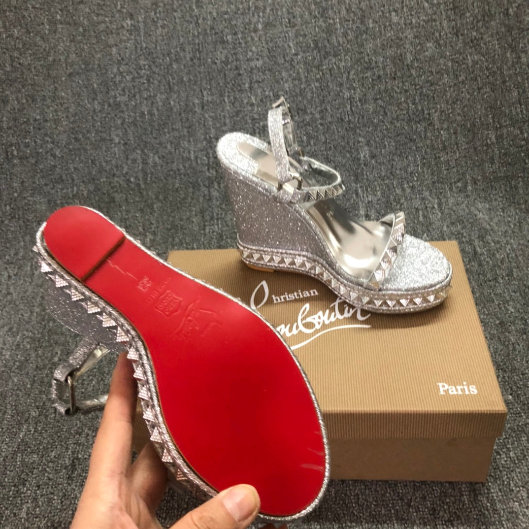 Christia** Loubout** Silver New Red Bottom High Heels