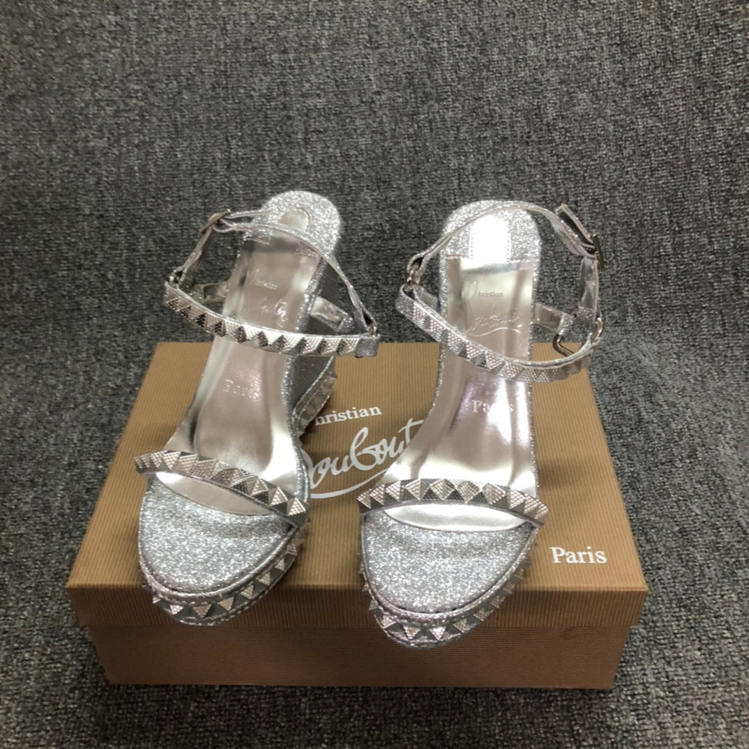 Christia** Loubout** Silver New Red Bottom High Heels