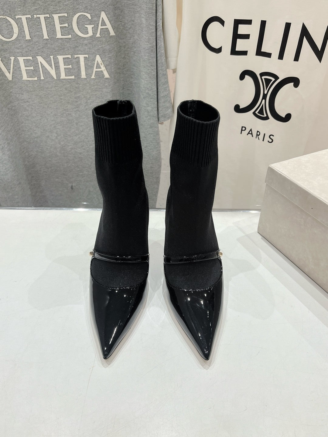 JIMMY CH** VIP1:1Early Autumn new simple pointed elastic high heel boots short boots