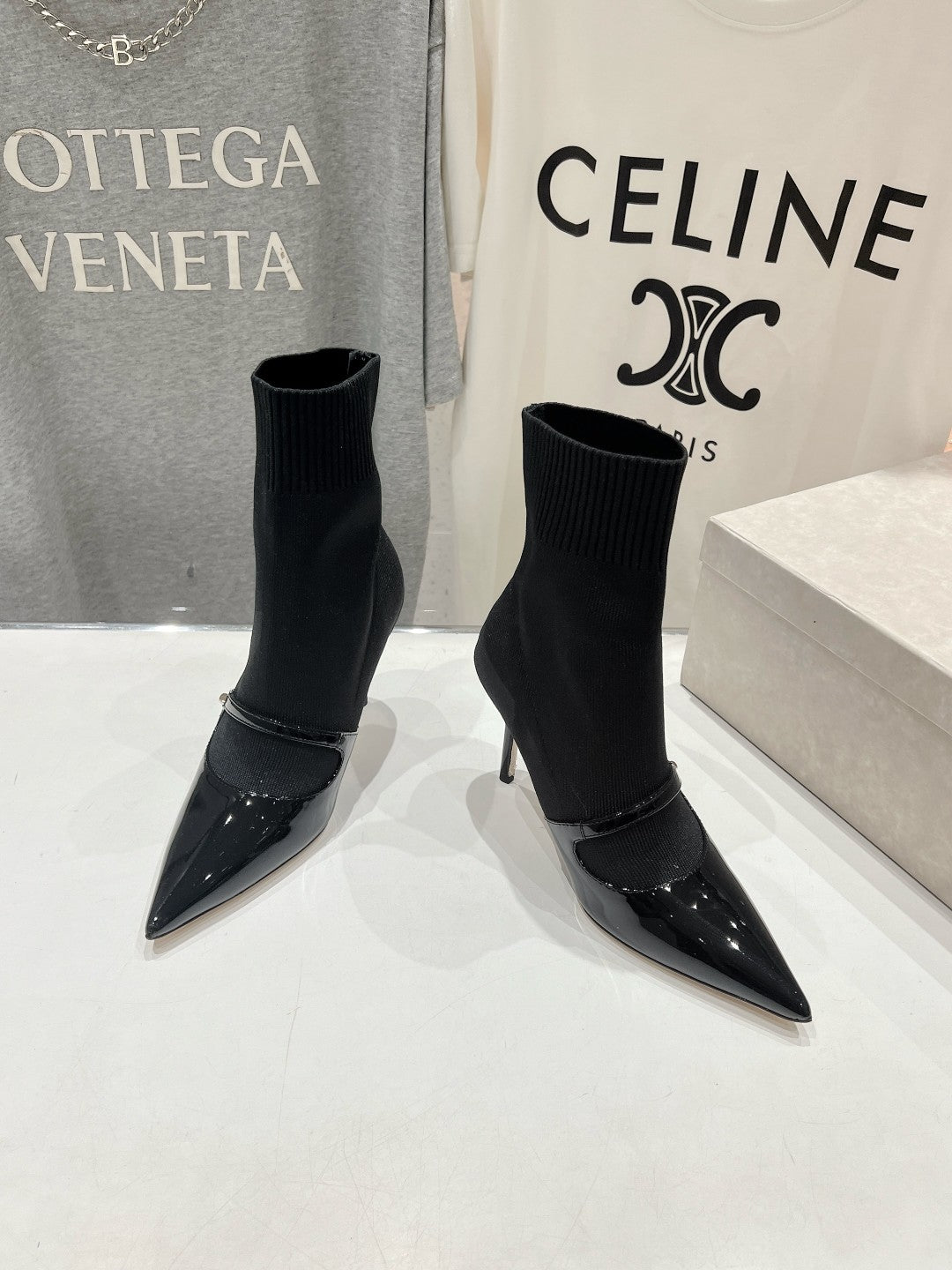 JIMMY CH** VIP1:1Early Autumn new simple pointed elastic high heel boots short boots