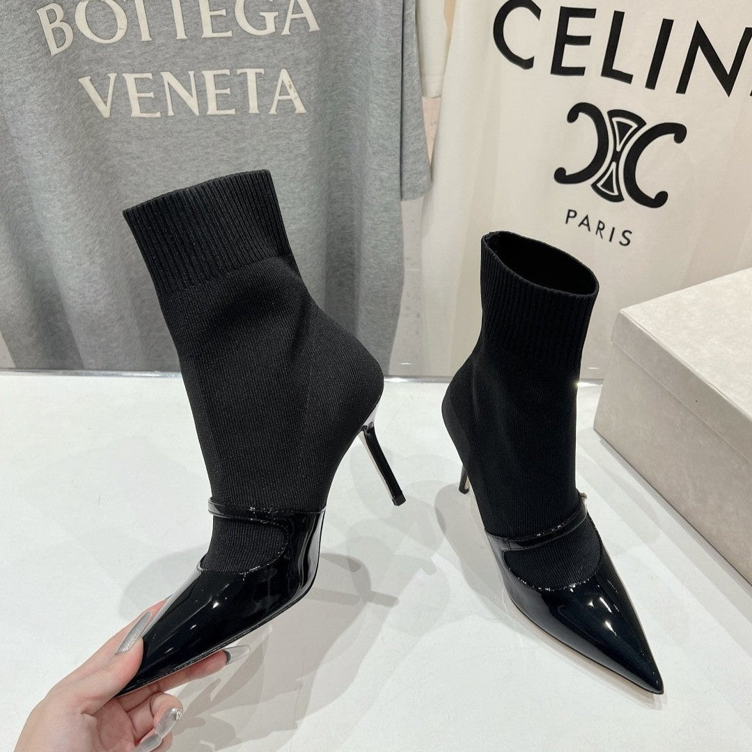 JIMMY CH** VIP1:1Early Autumn new simple pointed elastic high heel boots short boots