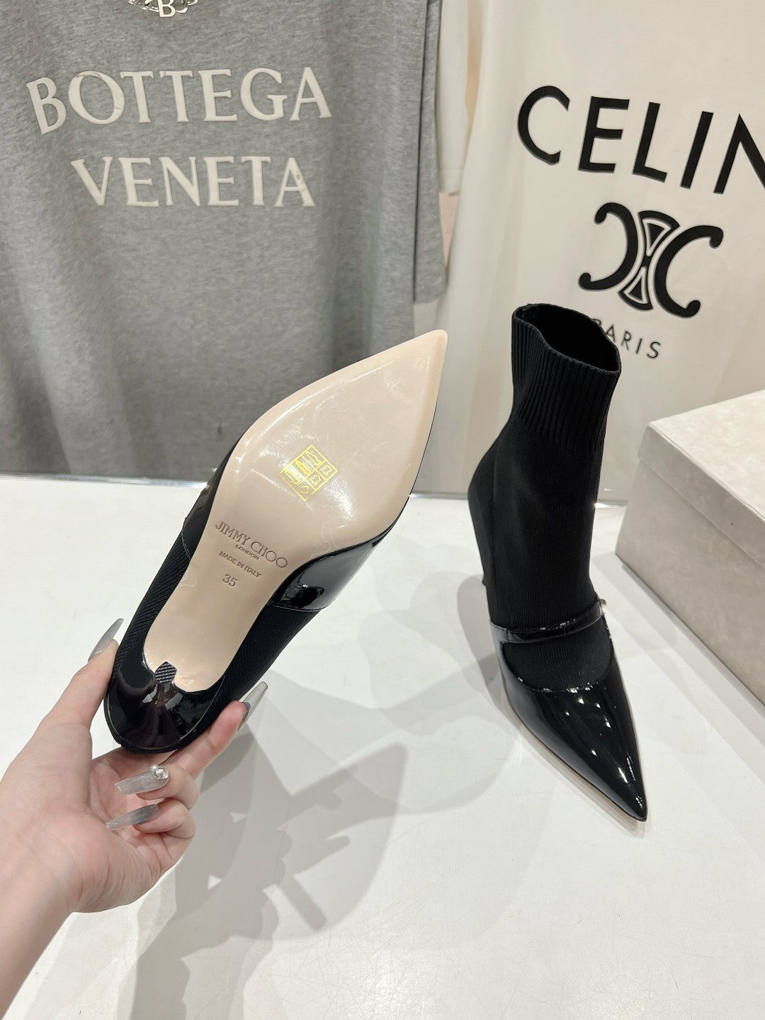 JIMMY CH** VIP1:1Early Autumn new simple pointed elastic high heel boots short boots