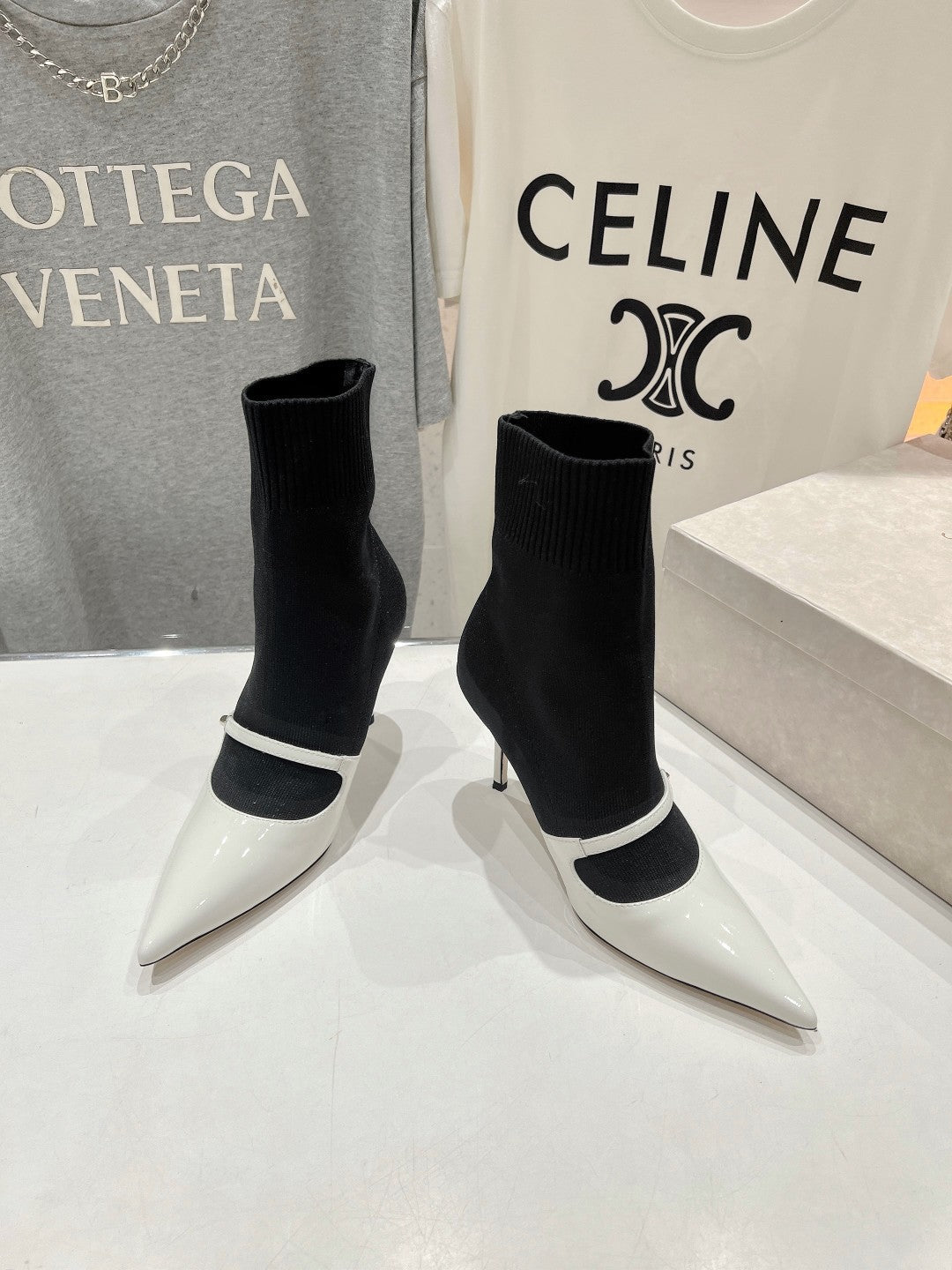 JIMMY CH** VIP1:1Early Autumn new simple pointed elastic high heel boots short boots