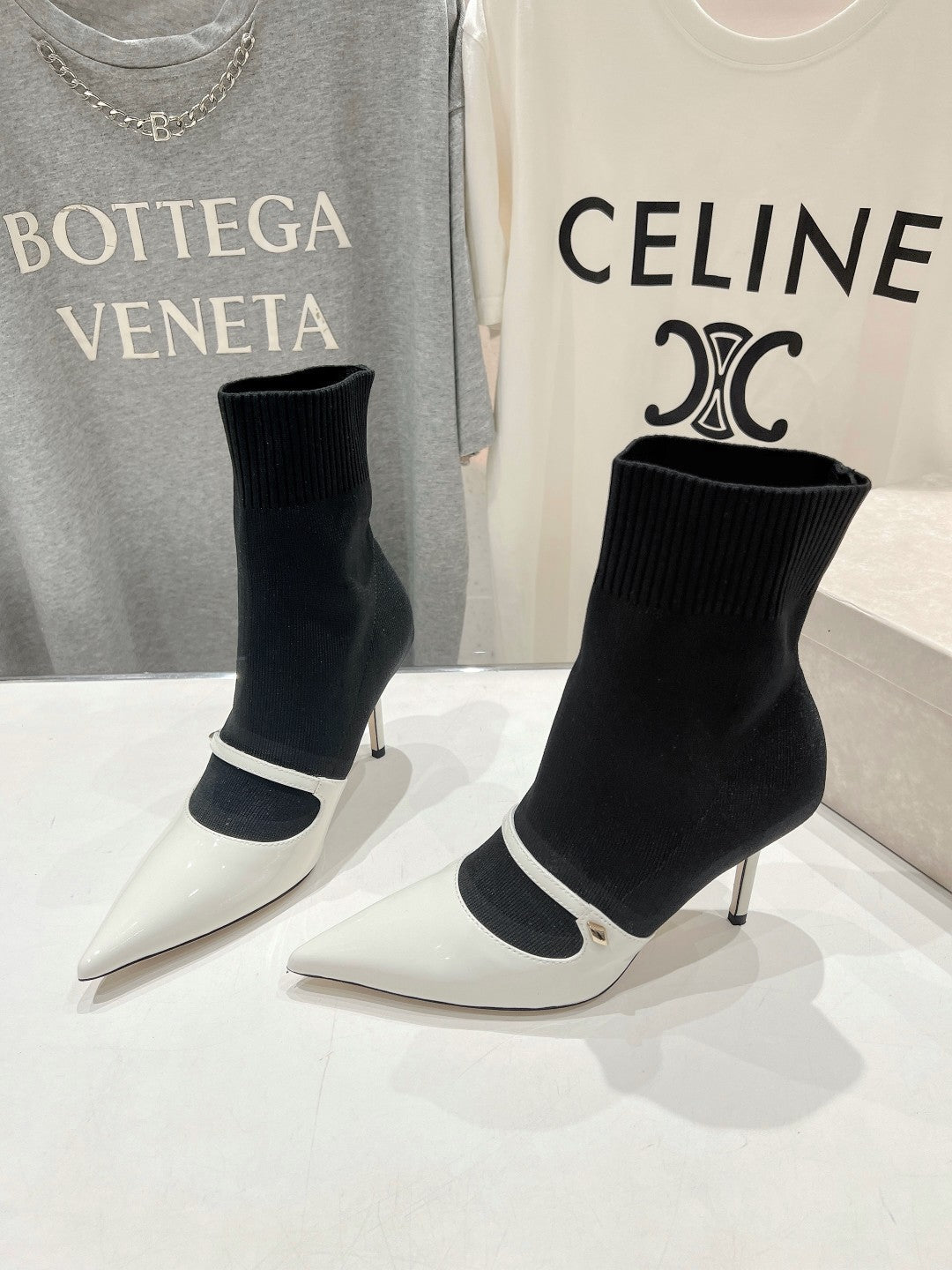 JIMMY CH** VIP1:1Early Autumn new simple pointed elastic high heel boots short boots