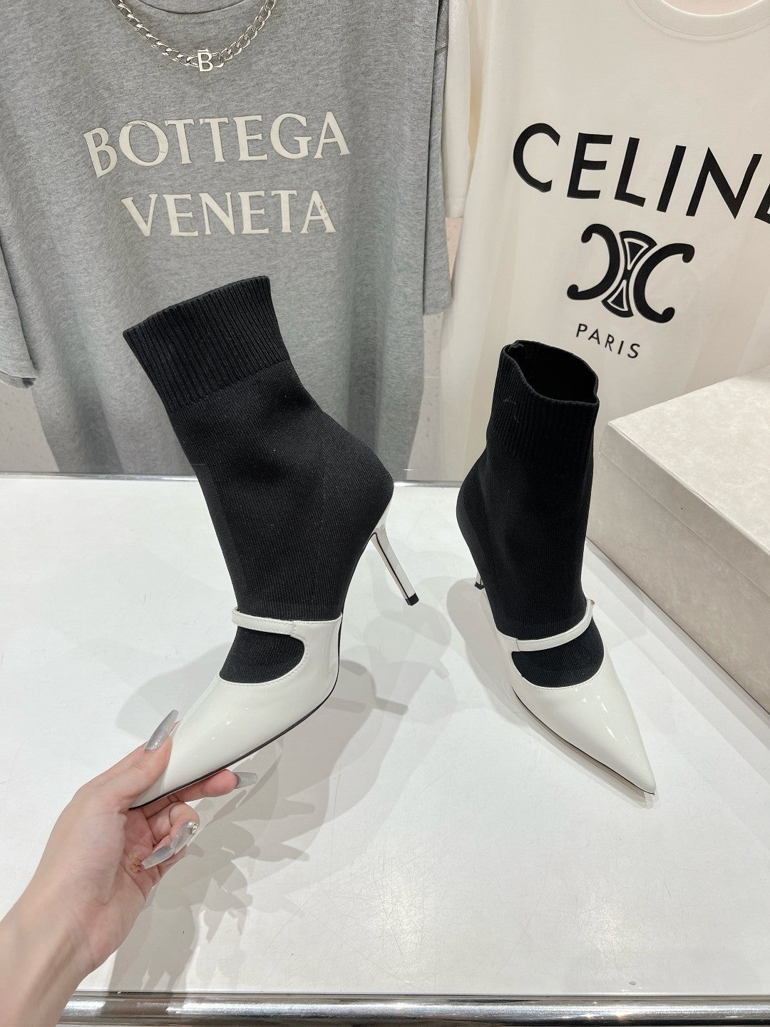 JIMMY CH** VIP1:1Early Autumn new simple pointed elastic high heel boots short boots