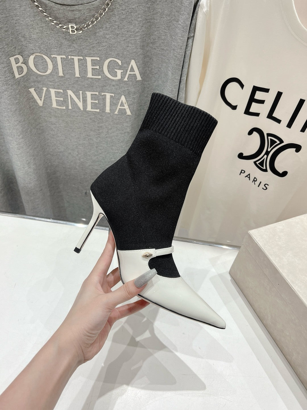 JIMMY CH** VIP1:1Early Autumn new simple pointed elastic high heel boots short boots