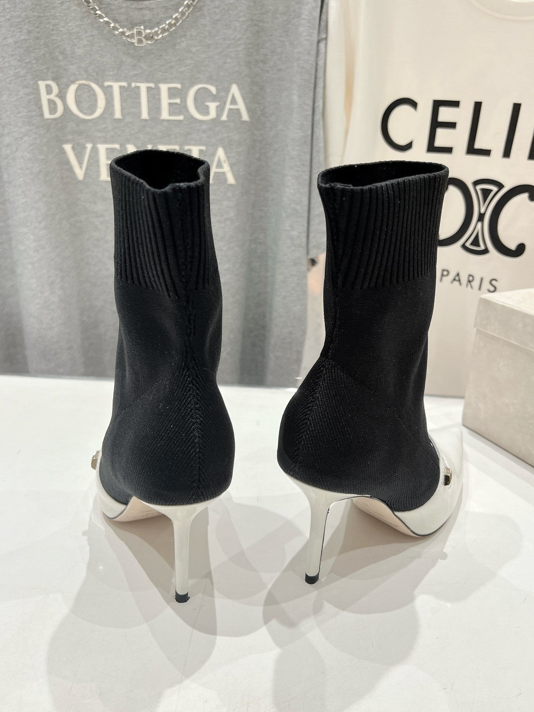 JIMMY CH** VIP1:1Early Autumn new simple pointed elastic high heel boots short boots