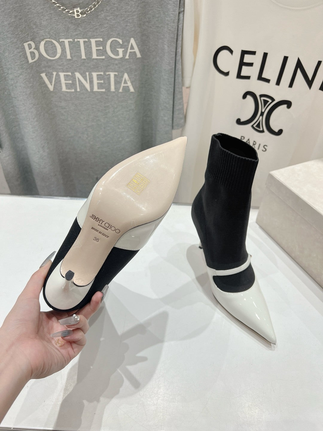 JIMMY CH** VIP1:1Early Autumn new simple pointed elastic high heel boots short boots