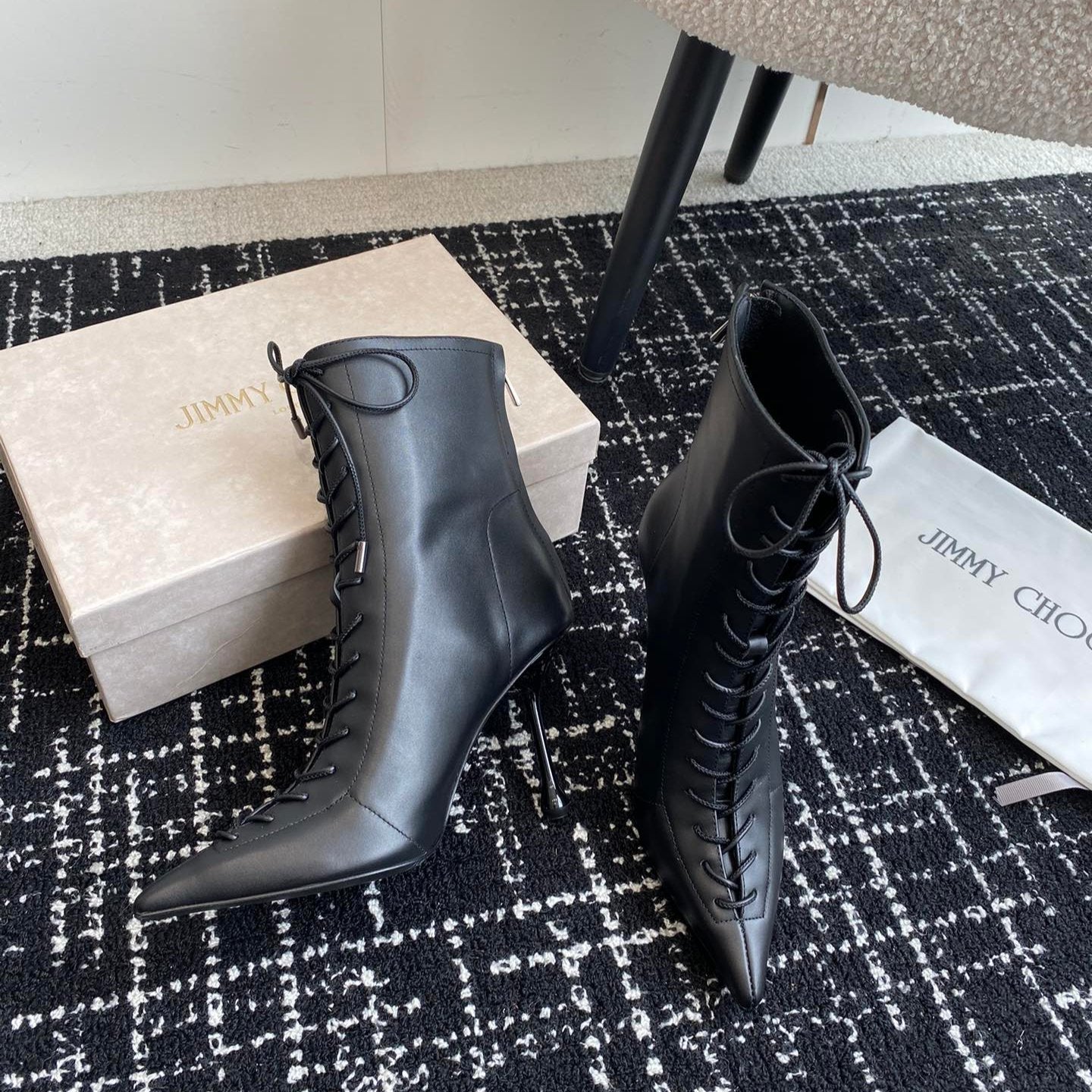 JIMMY CH**VIP1:1 Early Autumn new simple pointed calfskin high-heeled ankle boots