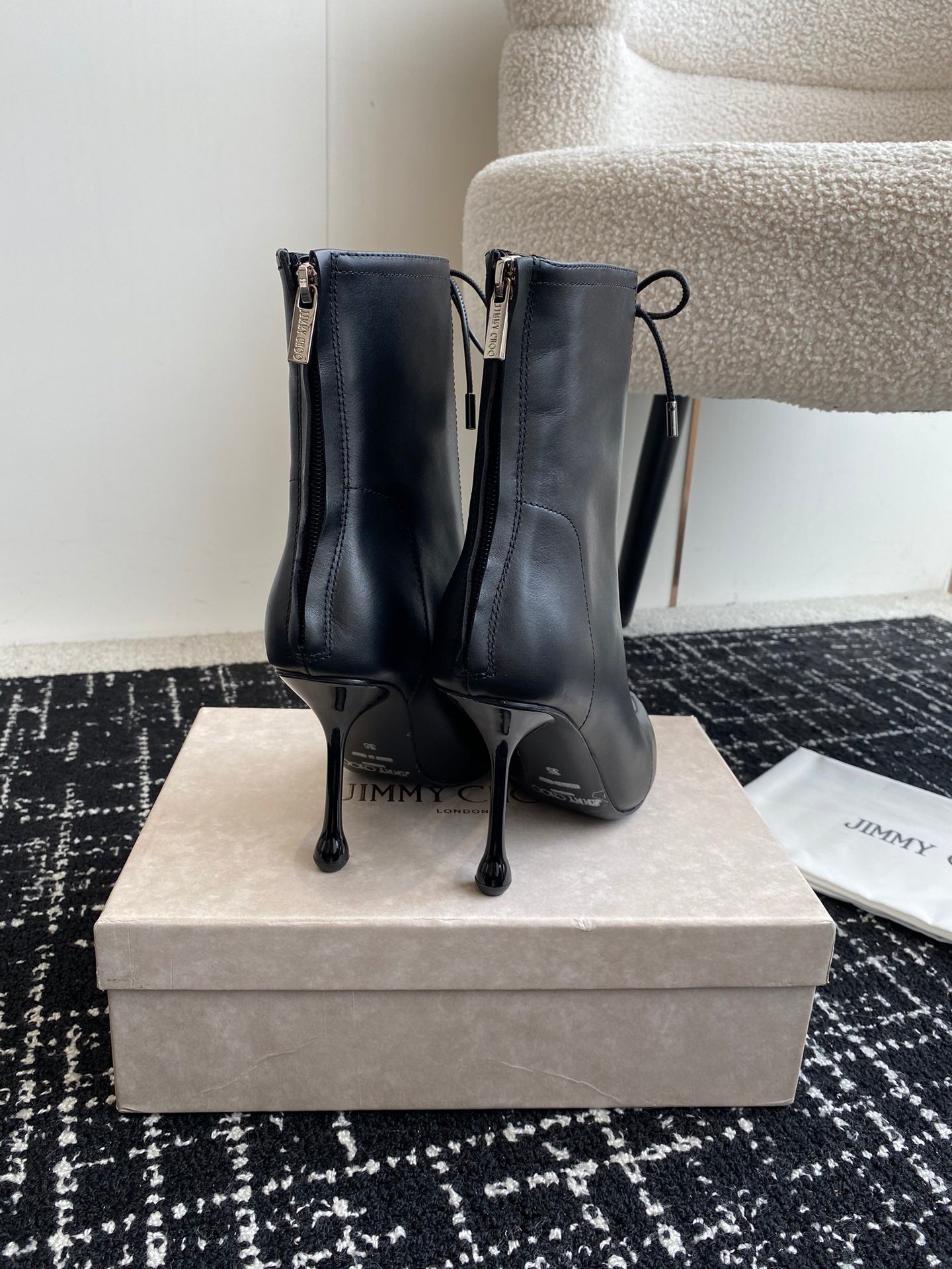 JIMMY CH**VIP1:1 Early Autumn new simple pointed calfskin high-heeled ankle boots