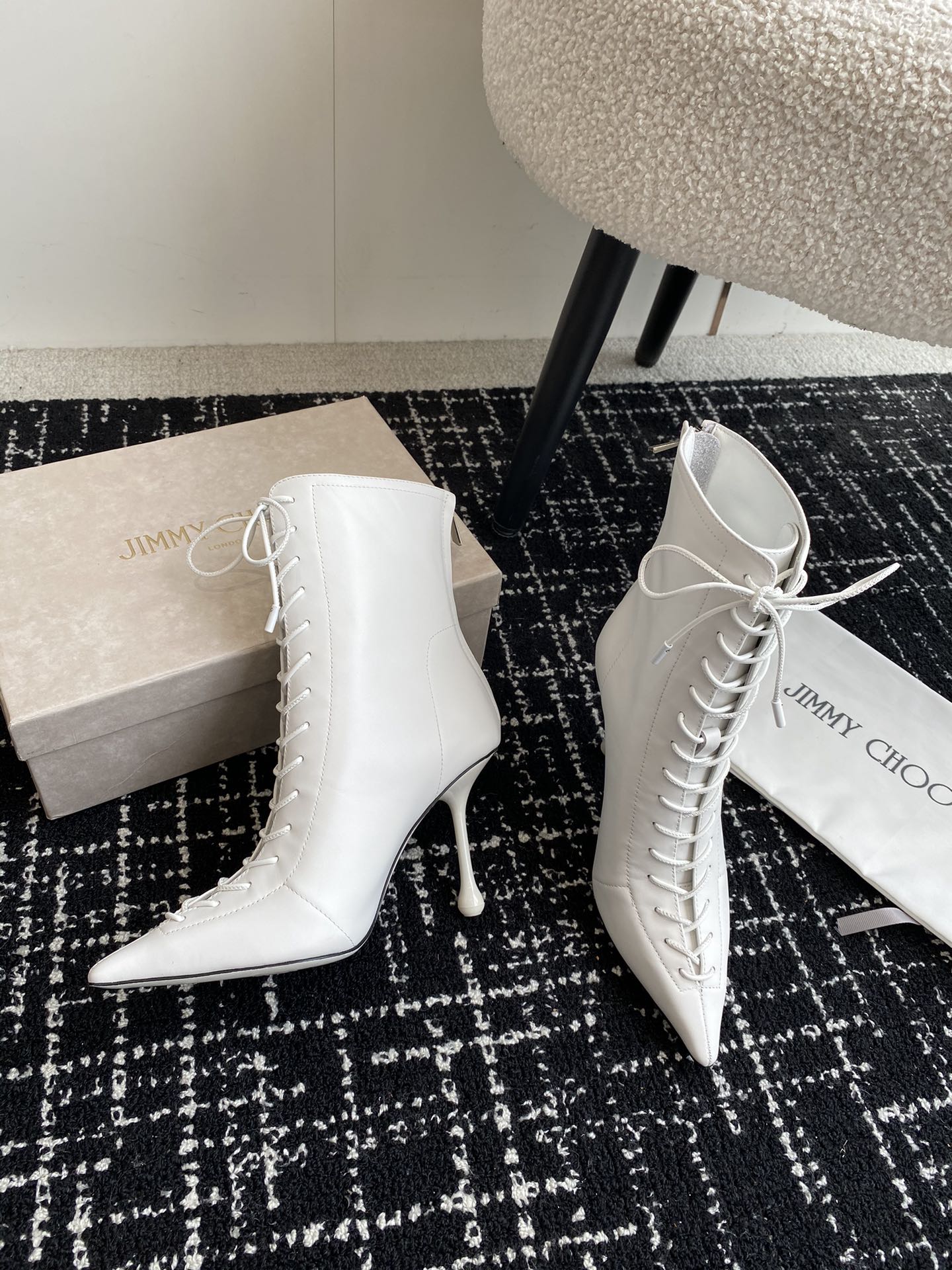 JIMMY CH**VIP1:1 Early Autumn new simple pointed calfskin high-heeled ankle boots