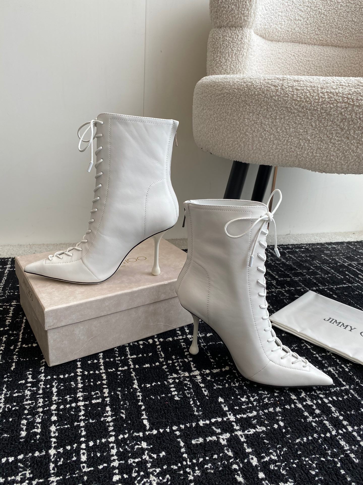 JIMMY CH**VIP1:1 Early Autumn new simple pointed calfskin high-heeled ankle boots