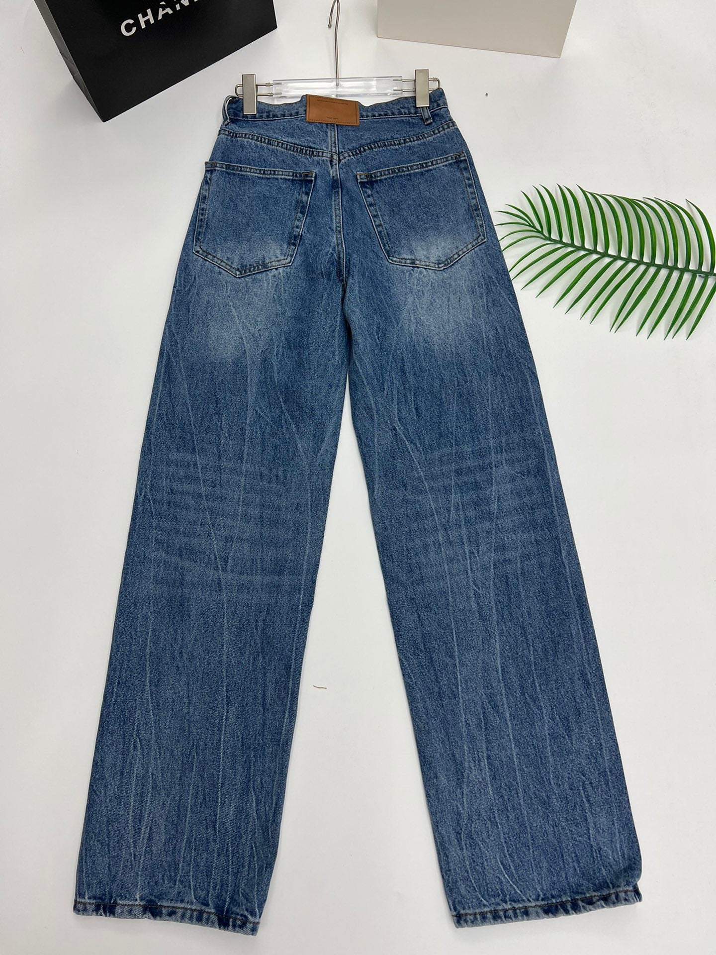 Alexander*** 10,000 stitch embroidered logo embossed letters slim straight denim trousers