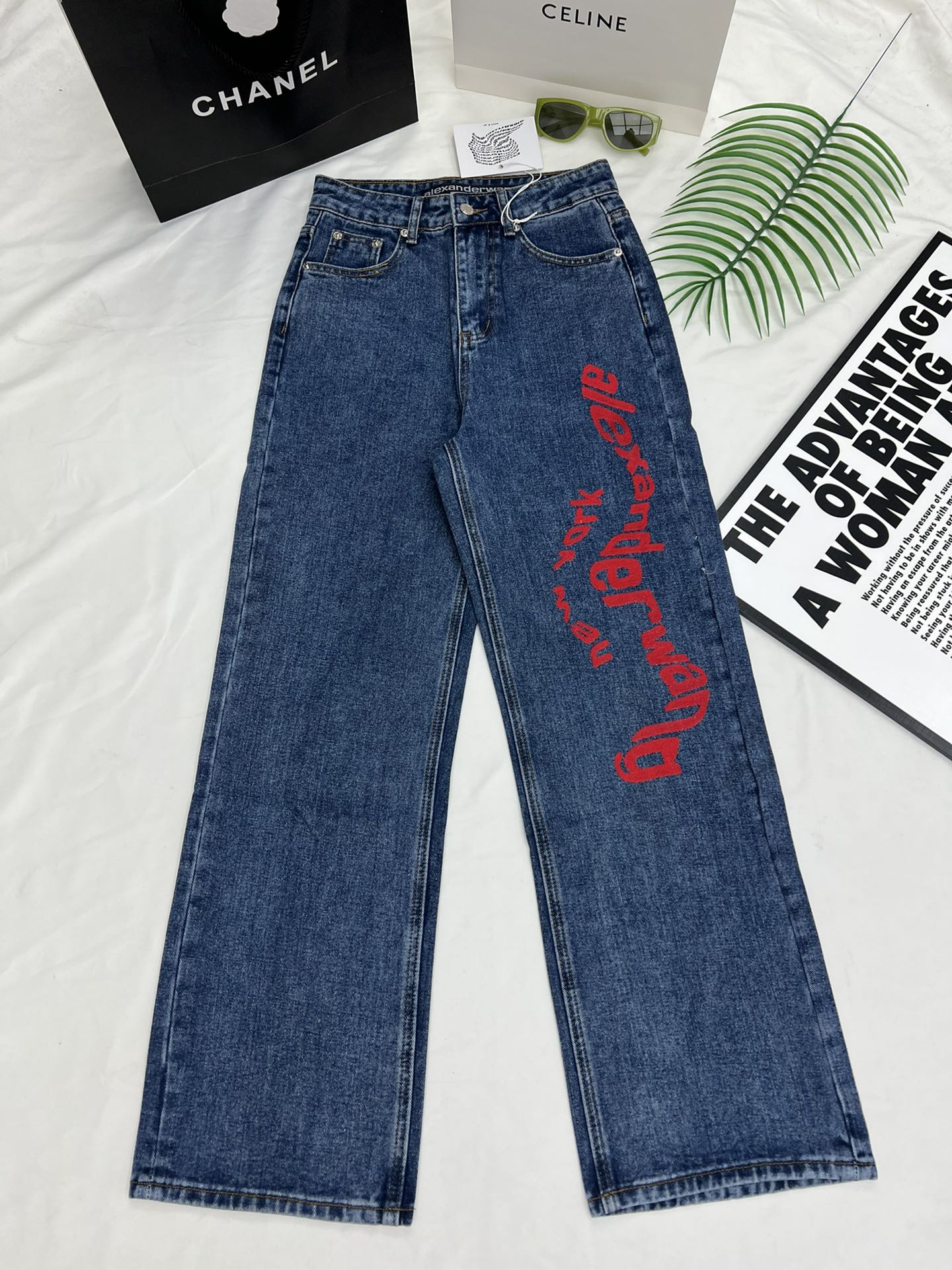 Alexander*** Wang Red Embroidered Letter Jeans