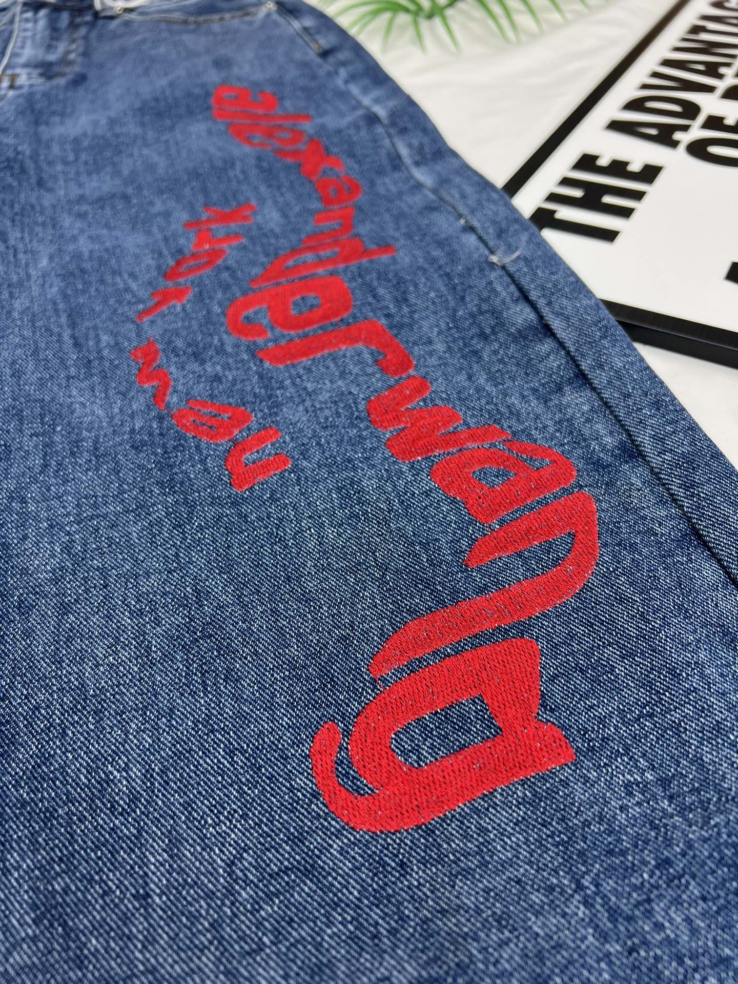 Alexander*** Wang Red Embroidered Letter Jeans