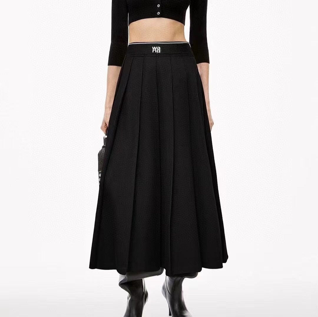 Alexander* Wang's new wang (elastic waist) letter ribbon high waist pleated midi skirt, black, red