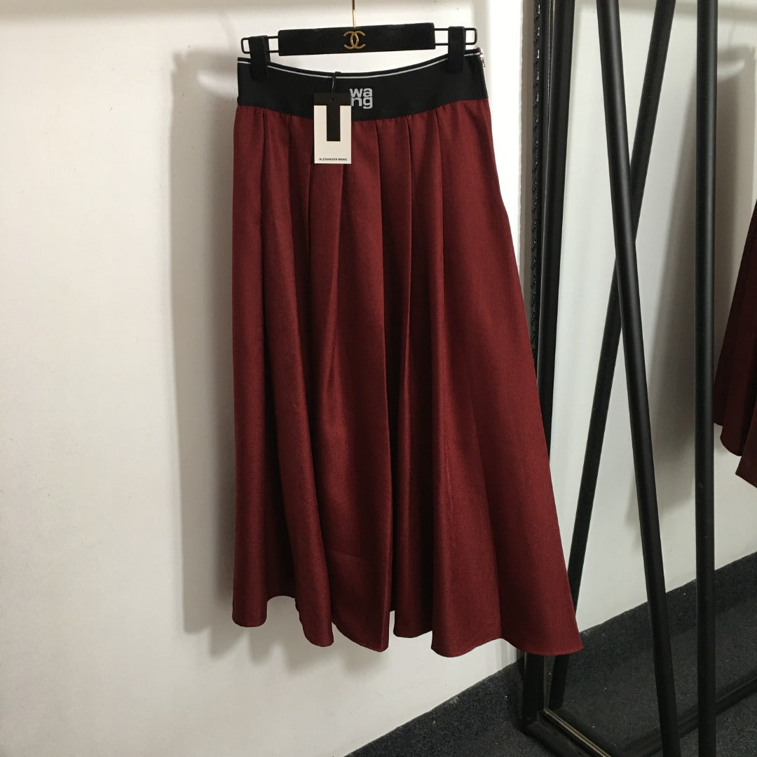 Alexander* Wang's new wang (elastic waist) letter ribbon high waist pleated midi skirt, black, red