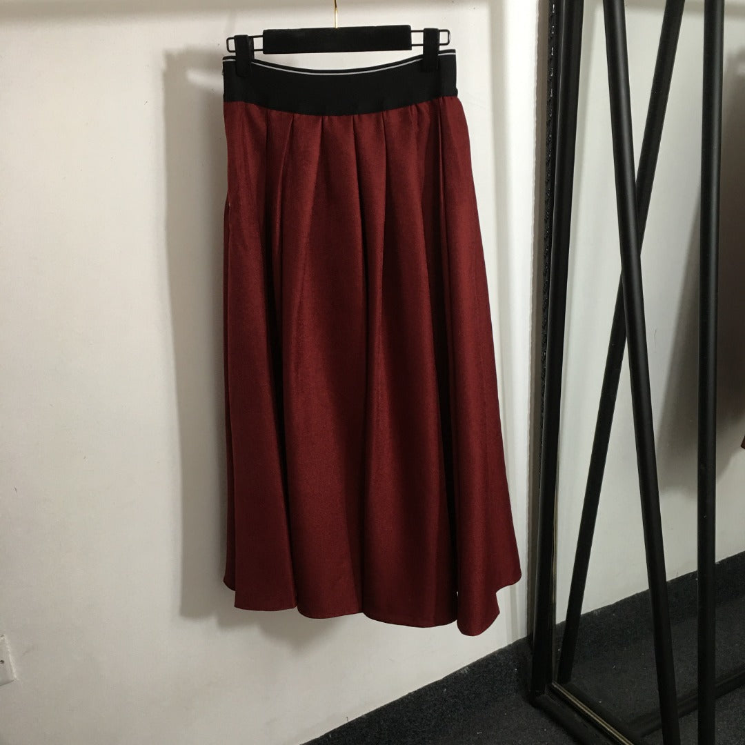 Alexander* Wang's new wang (elastic waist) letter ribbon high waist pleated midi skirt, black, red