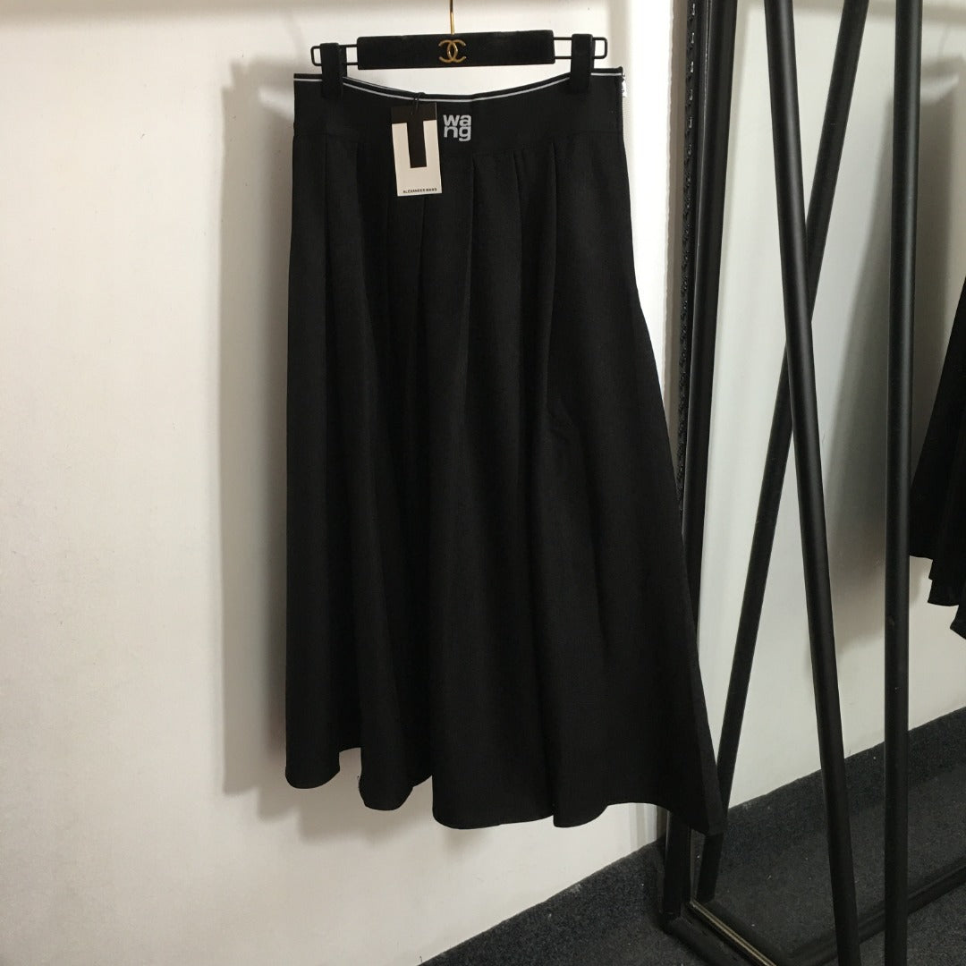 Alexander* Wang's new wang (elastic waist) letter ribbon high waist pleated midi skirt, black, red