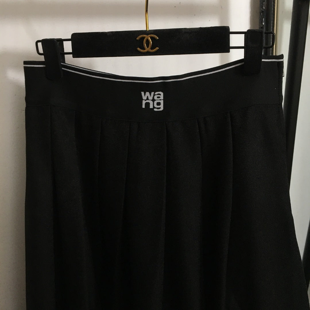 Alexander* Wang's new wang (elastic waist) letter ribbon high waist pleated midi skirt, black, red
