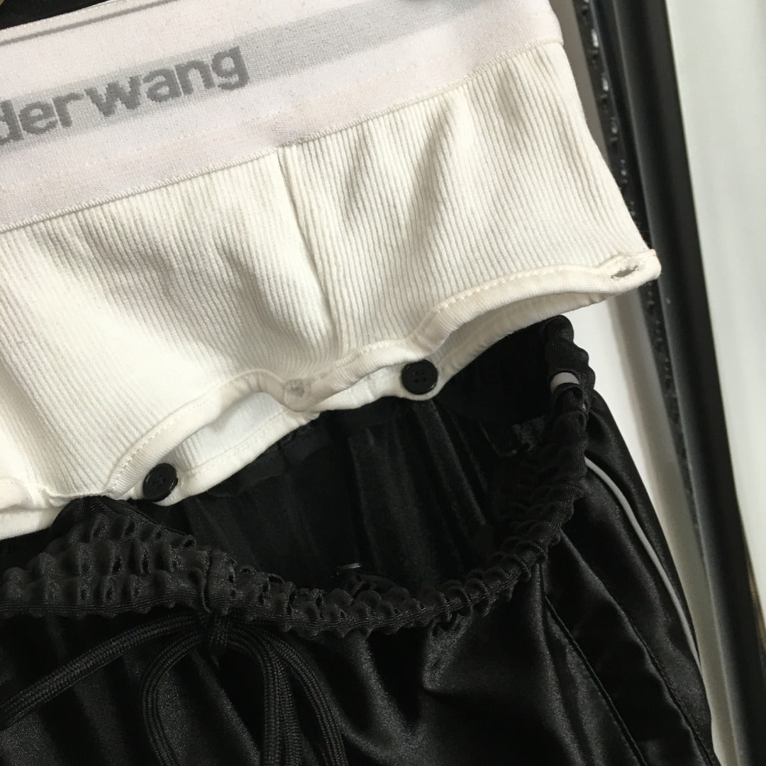 Alexander* Royal suit, drawstring (elastic) waist stand collar long sleeve zipper jacket + fake two-piece high waist wide leg trousers, black,